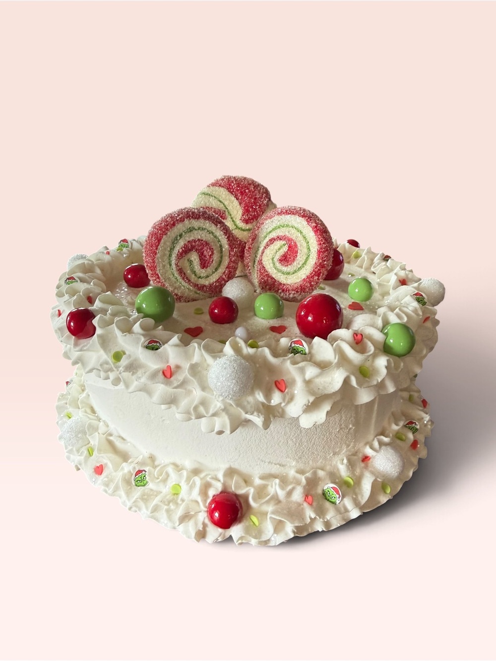 Artificial Handmade Faux Christmas Theme Cake 3.5”Tall Display Prop 9" Diameter